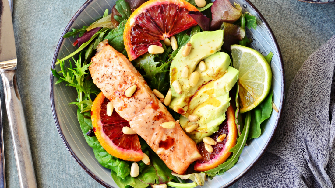 Anti-inflammatory meal including salmon, greens, and whole grains designed to support surgical recovery.