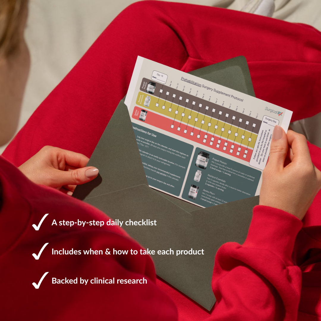 Person holding a daily supplement checklist with text about its features.