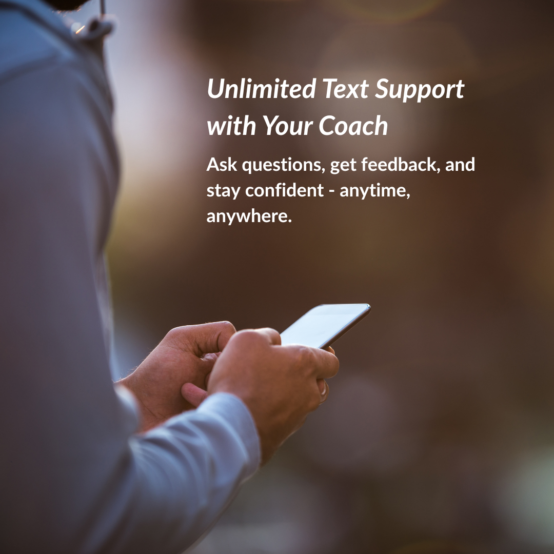 Person using a smartphone with text about unlimited text support with a surgical health coach.