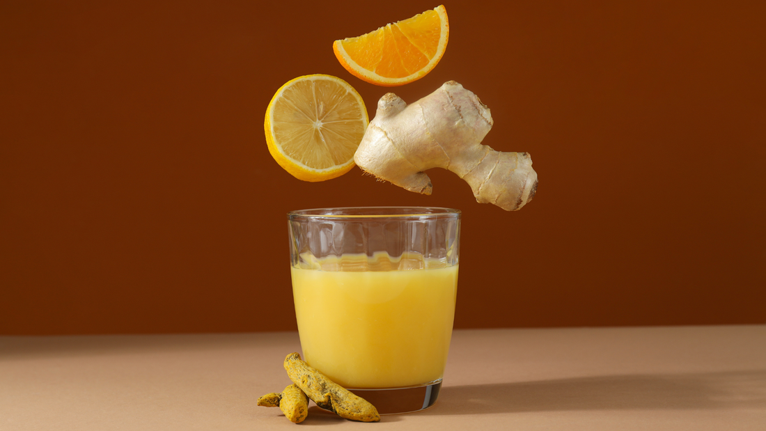 Immunonutrition drink showing foods going into the drink.